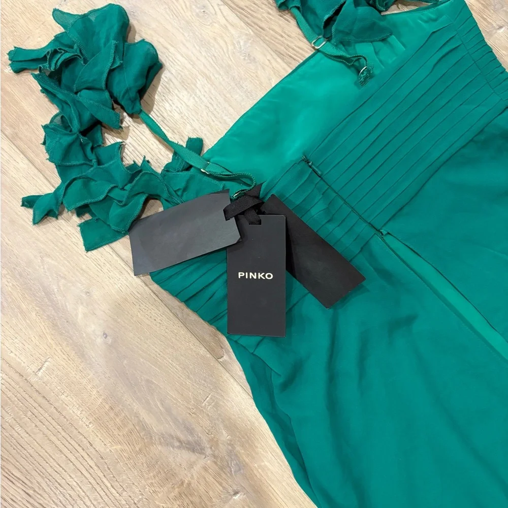 Pinko Turquoise Mini Dress with Ruffle Sleeves - Picture 6 of 7